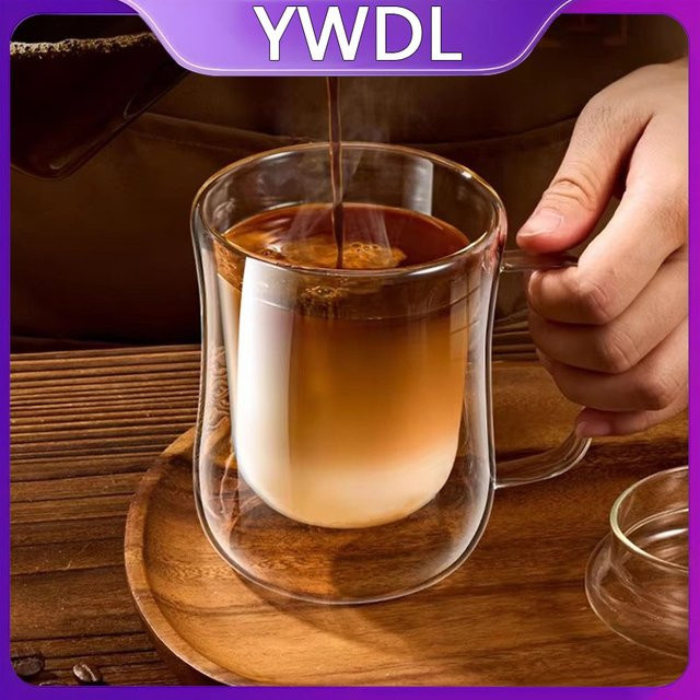 YWDL Doppelwandiges Glasbecher-Set aus klarem Glas mit Henkel für heiße und kalte Getränke, 180 ml, 250 ml und 350 ml - Bild 1