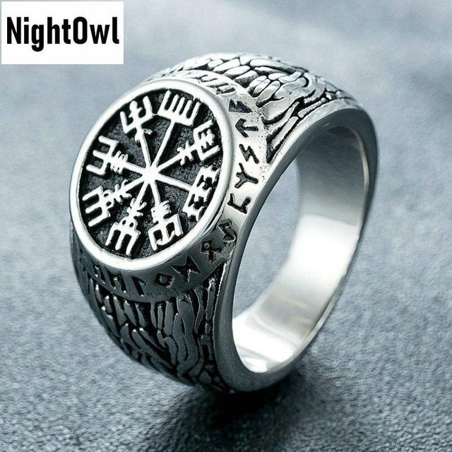 Nightowl Ring Wikinger Rune Vegvisir Kompass, Edelstahl, Herren - Bild 1