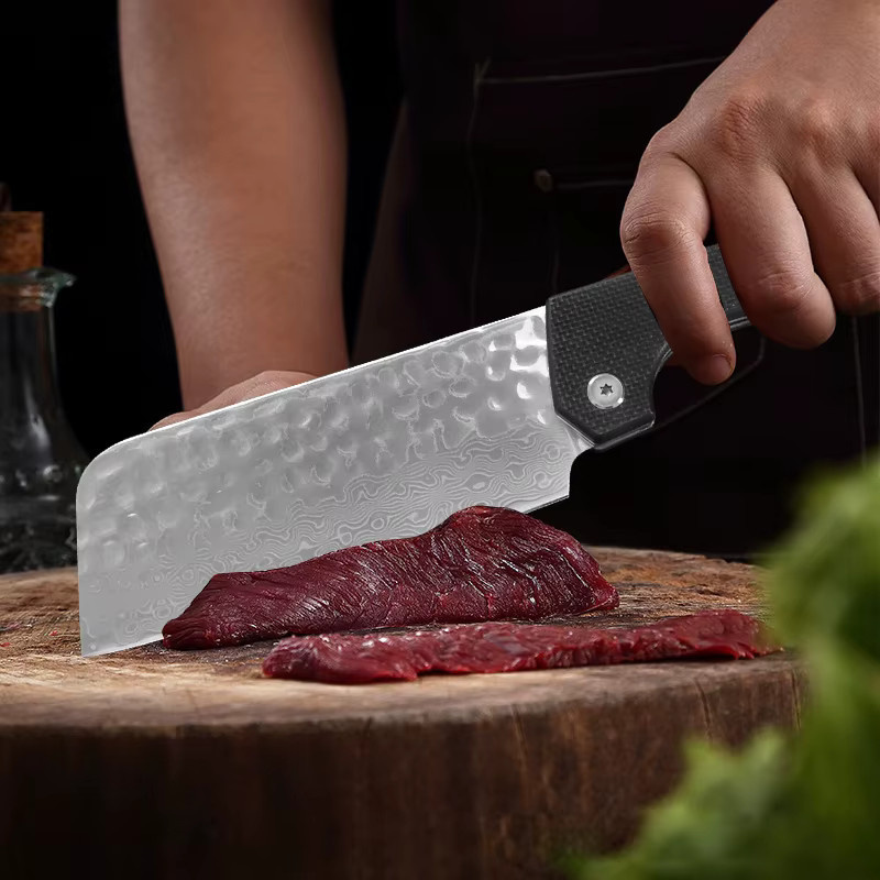 GuanQi Damaskus Stahl Klappmesser geschmiedet in Silber mit Schutzhülle - Bild 3