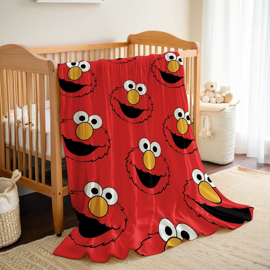 Beast Kingdom Elmo Cartoon Anime Flanelldecke mit Gesichtsmotiv, rote Kuscheldecke aus Polyester für Kinder, Sofa oder Bett - Bild 3