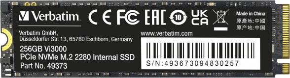 Verbatim Vi3000 NVMe M.2 SSD 256 GB, interne Festplatte, Schwarz - Bild 2
