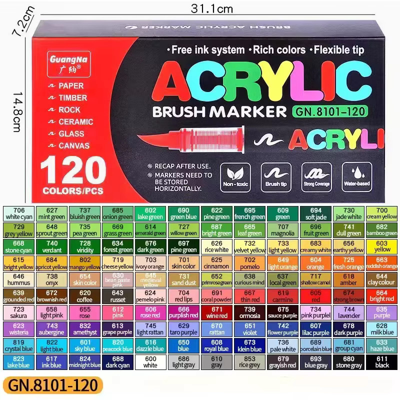 GuangNa Acrylmarker Set mit Pinselspitze in 120 Farben für DIY Kunst und Felsmalerei - Bild 2