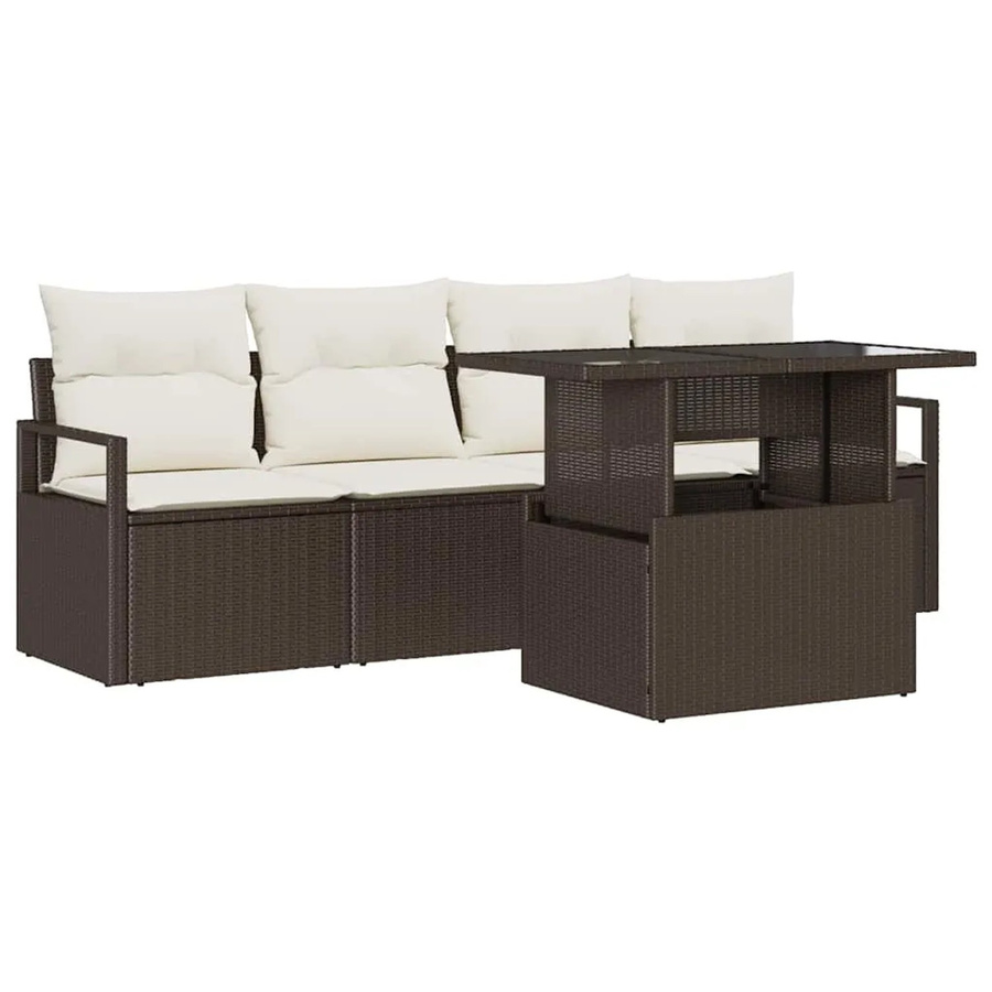 vidaXL Garten-Sofa-Set aus braunem Poly-Rattan mit 5 Teilen, Polsterung und integriertem Stauraum für Kissen - Bild 2