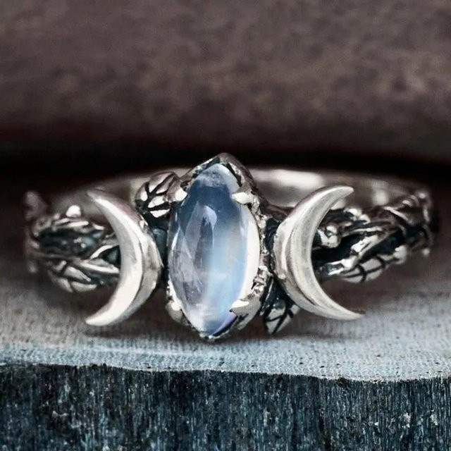 YIRAN Jewelry Ring, Mondstein, Olivenzweig Design, Damen, Black - Bild 1