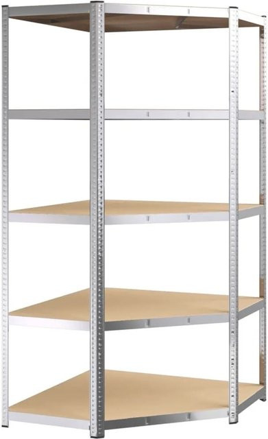 vidaXL Eck-Schwerlastregal mit 5 verstellbaren Böden aus verzinktem Stahl und Holzwerkstoff in Silber, H 180 x B 90 x T 90 cm - Bild 1