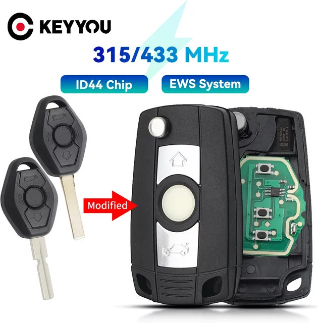 KEYYOU Auto-Fernschlüssel EWS-System für BMW E38 E39 E46 X3 X5 Z3 Z4 1/3/5/7 Serie mit ID44 Chip und Keyless Entry Sender in Rot oder Schwarz (315/433 MHz) - Bild 1