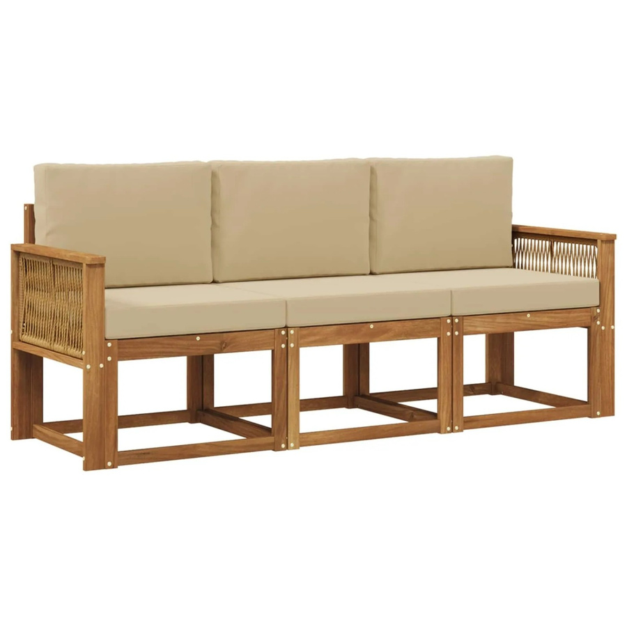 vidaXL Outdoor-Sofagarnitur aus Akazienholz mit Kissen in Natur und Beige - Bild 2