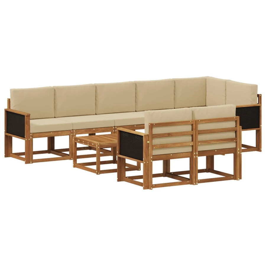 vidaXL Outdoor-Sofagarnitur L-Form aus Akazienholz mit 9 Kissen in Natur und Beige - Bild 2