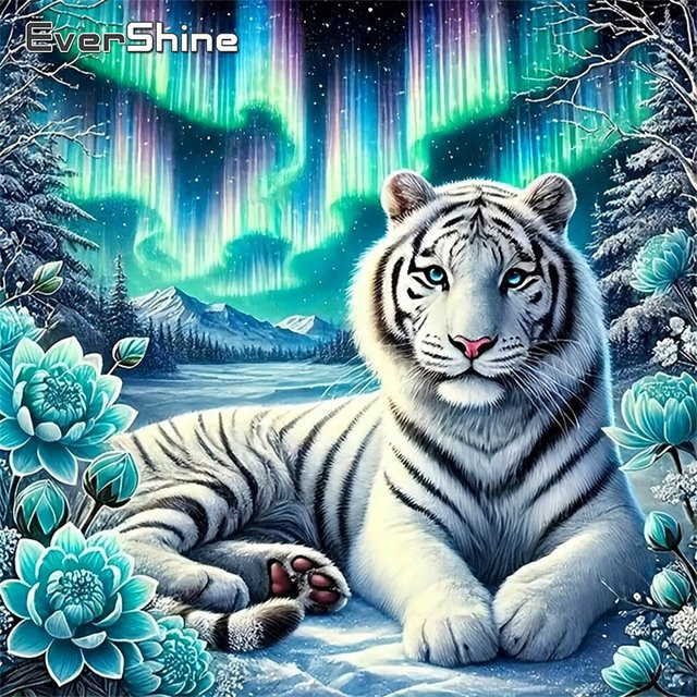 Evershine Diamant-Mosaik Tiger-Bild mit Strass-Stickerei und Blumen-Motiv, Multicolour, B/T/H: 20 x 20 x 20 cm - Bild 1