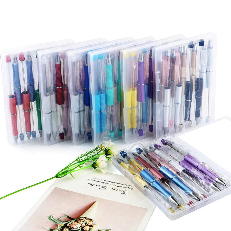 Sunrony 10er Set Kugelschreiber mit bunten Perlen aus Kunststoff, schwarze Tinte, DIY Schreibwaren für Schule und Büro - Bild 2