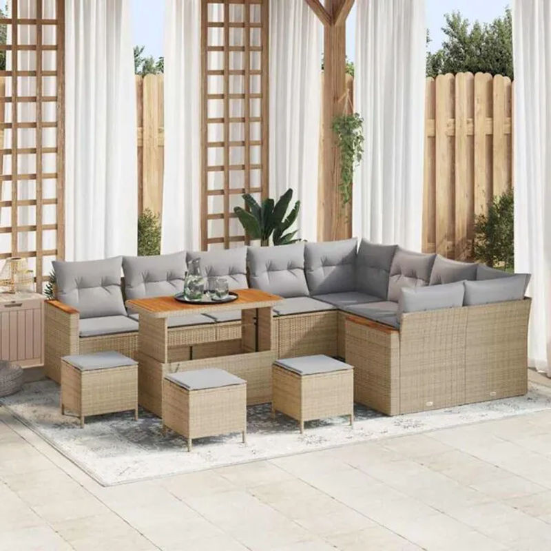 Vidaxl Garten-Sofa-Set aus Poly-Rattan mit 13 Kissen in Beige - Bild 1