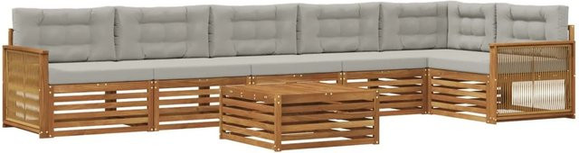vidaXL Outdoor-Sofagarnitur L-Form aus Massivholz mit 7 Kissen in Natur und Grau - Bild 1