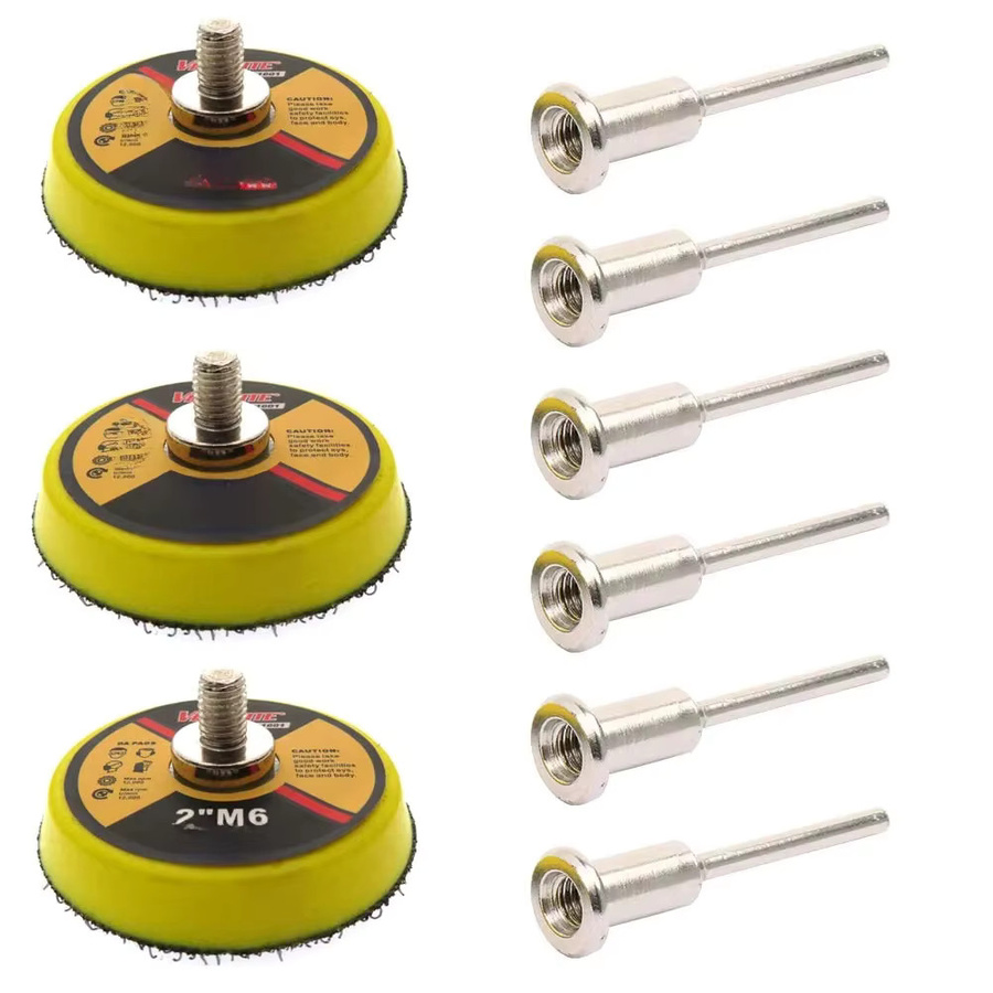 VIBRATITE 9-teiliges Set Klett-Schleifpads mit Trägerplatten und Schleifscheiben in Gelb, Durchmesser: 50 mm, inklusive 1/8 Zoll Dornbohraufsatz - Bild 1