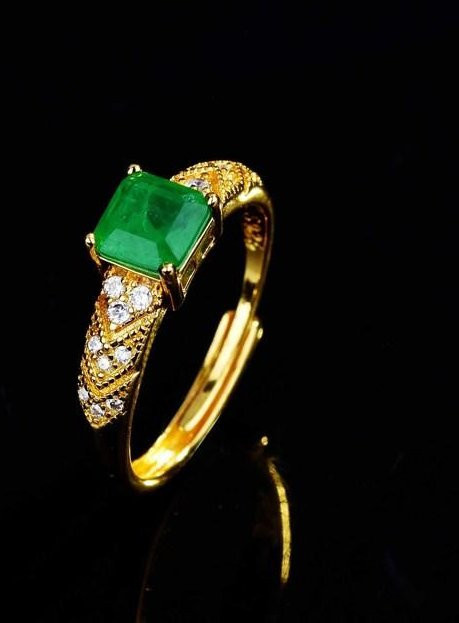 DIWENFU Goldring 750 Gold, Smaragd, Diamant, Damen - Bild 1