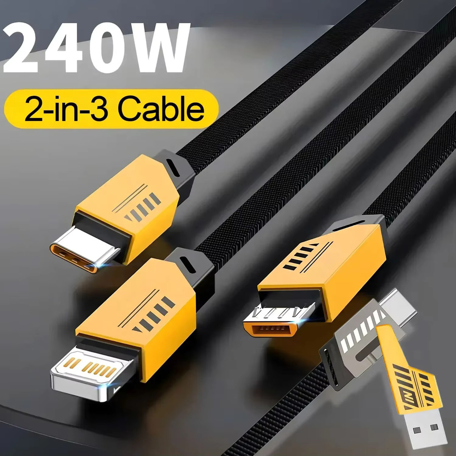 3 in 1 Multi-USB Schnellladekabel mit 240 W für USB-C und Micro-USB, Schwarz, Länge: 1,2 m - Bild 3