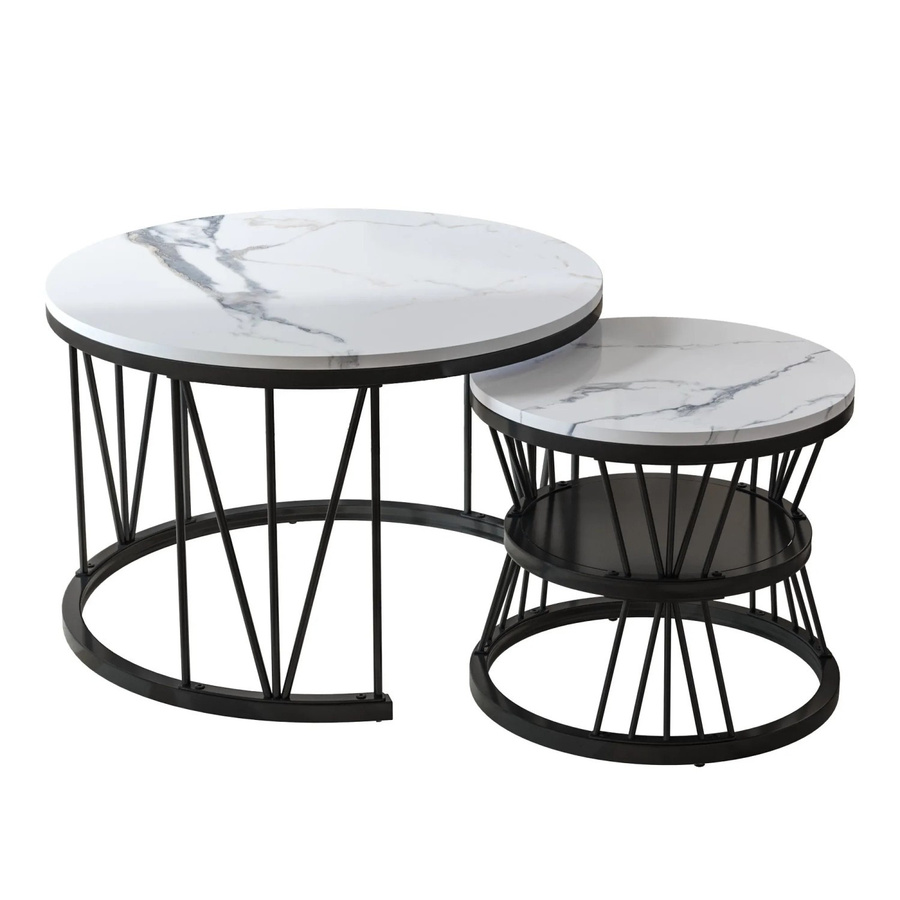 PXloue Couchtisch 2er-Set aus Metall, runde moderne Tische für Wohnzimmer und Schlafzimmer - Bild 2