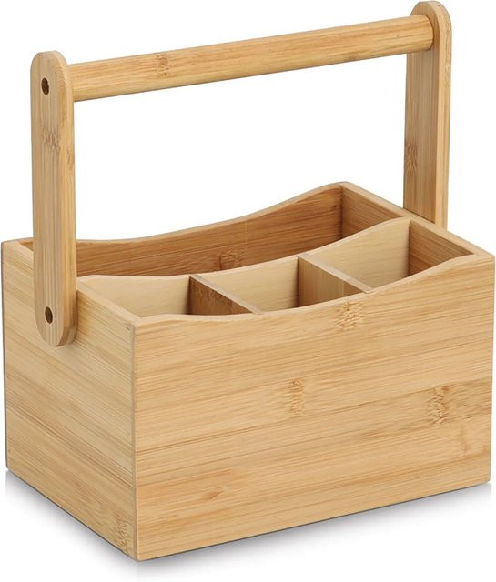 Zeller Utensilienhalter aus Bambus mit Tragegriff und Fächern, Braun, B: 23 cm, T: 14 cm, H: 21,5 cm - Bild 1