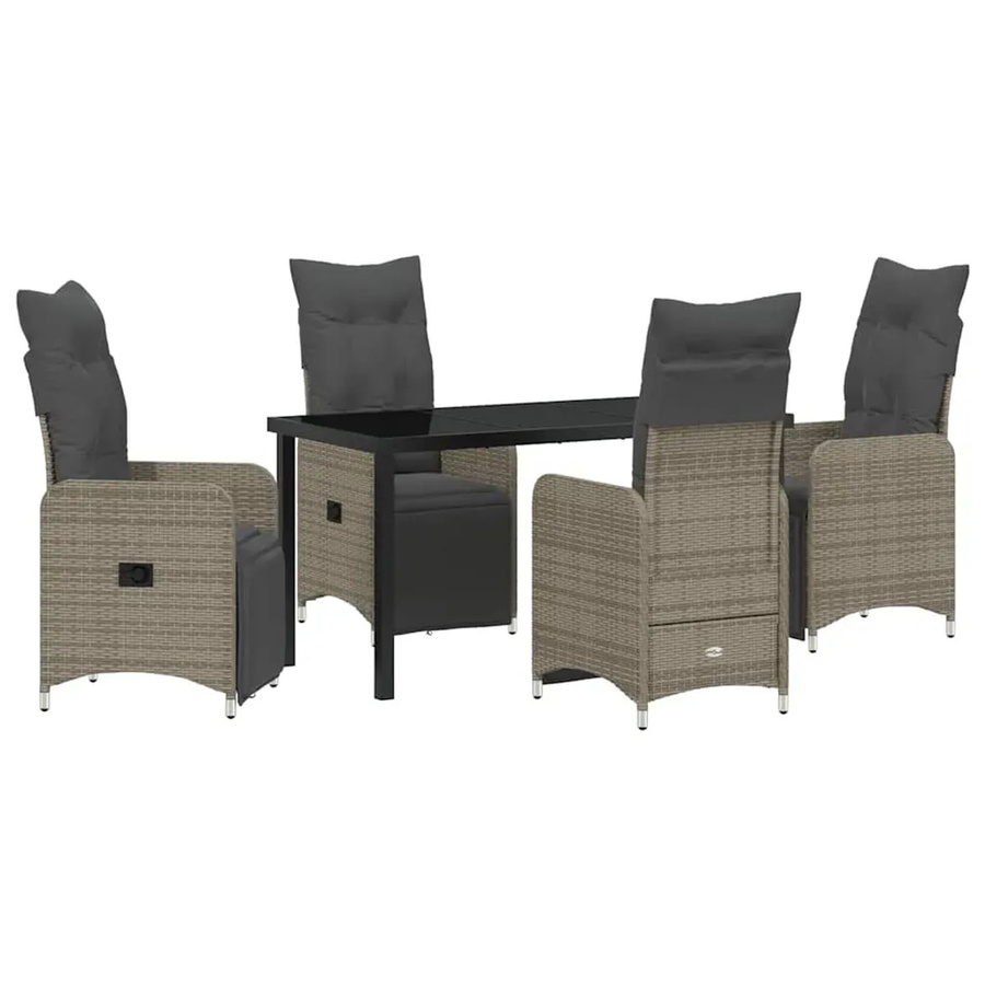 vidaXL 5-teiliges Garten-Esszimmer-Set aus Poly-Rattan in Grau mit Kissen - Bild 2