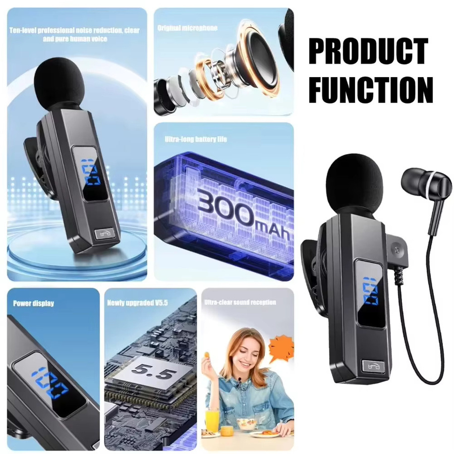 Kebidu M1 Lavalier Business Bluetooth 5.5 Headset in Schwarz mit HD-Mikrofon, Digital Display und Noise Cancelling für HIFI Wireless Sound - Bild 5