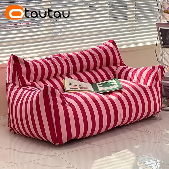 OTAUTAU Sitzsackbezug SF407 Armchair gestreift in Pink für Erwachsene - Bild 1