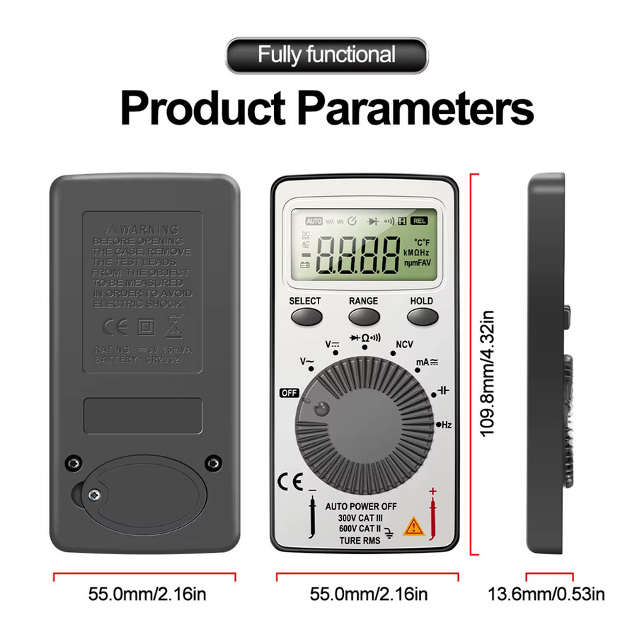 Gaqqee Digitalmultimeter mit Digitalanzeige und Alarmsummer, tragbares Mini-Spannungs- und Strommessgerät 0mV bis 600V - Bild 3