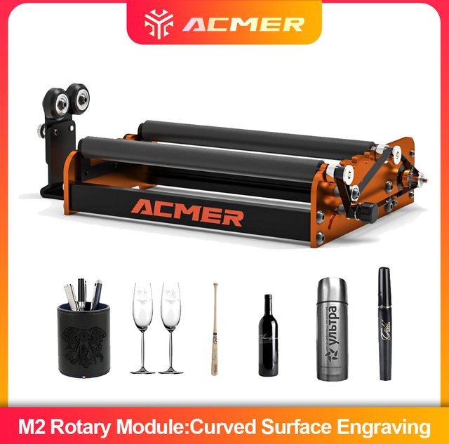 ACMER M2 Universelle Rotationsrolle Y-Achse mit 4-stufiger Durchmesser-Einstellung und verlängerter Gravurlänge für gebogene Objekte und Lasergraviergeräte - Bild 1