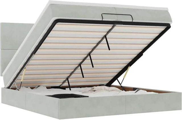vidaXL Ottoman-Bett mit Matratze in Hellgrau aus Samt, B/T: 200 x 200 cm - Bild 1