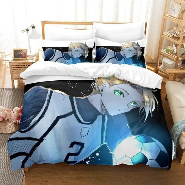 Blue Lock Bettwäscheset mit Cartoon Anime Design in Blau, 2- oder 3-teiliges Set aus Mikrofaser für Teenager, B/H: 210 x 210 cm - Bild 1