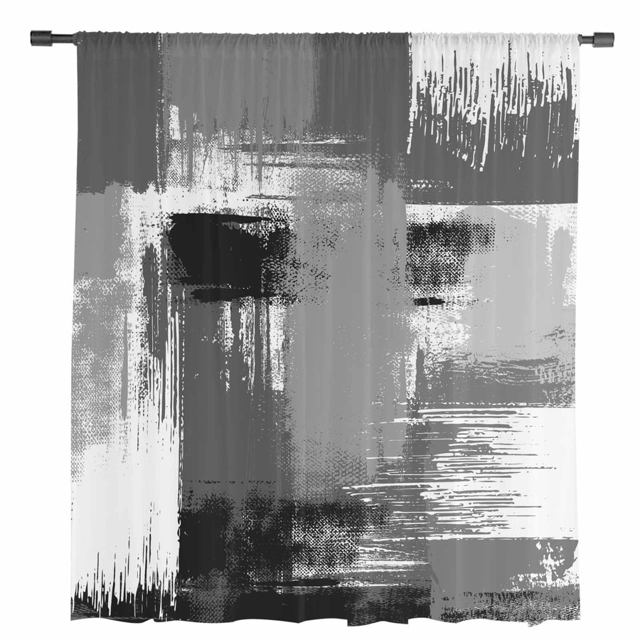 Transparente Tüll-Vorhänge im modernen geometrischen Ölgemälde-Stil von Household supplies, Farbe Grau, B: 135 cm, H: 137 cm - Bild 2