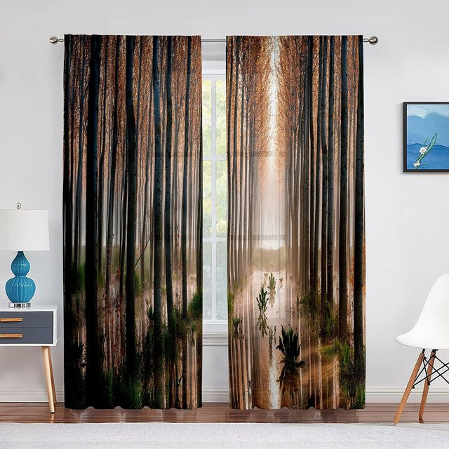 Super Six Transparenter Voile Vorhang Waldlandschaft Natur Grün, Breite: 100 cm, Höhe: 250 cm - Bild 1