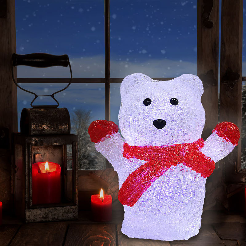 Deuba LED Acryl Eisbär Weihnachtsdekoration für Innen und Außen in Rot, Weiß und Schwarz, Höhe: 18.5 cm, Breite: 10 cm, Tiefe: 10 cm - Bild 2