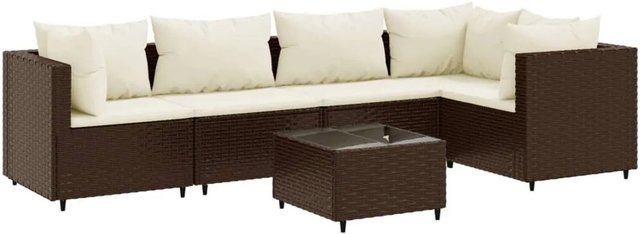 vidaXL 6-tlg Garten-Lounge-Set in L-Form mit Kissen, Braun und Weiß, Poly-Rattan mit Metallgestell und UV-beständigen Polstern - Bild 1