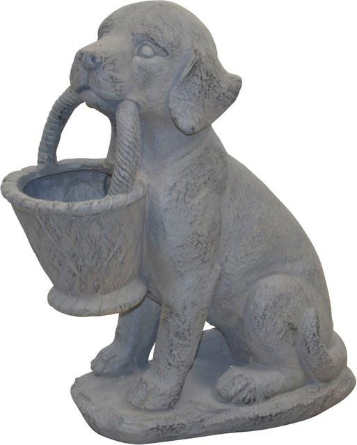 Pflanzgefäß Hund mit Korb von möbel direkt online in Grau aus Polyresin, Höhe: 42 cm, Breite: 36 cm, Tiefe: 17 cm - Bild 1