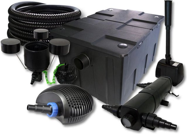 Sunsun Teichfilter Set mit 60000L Pumpe, 24W, UVC 40W, Skimmer und Springbrunnen in Schwarz
