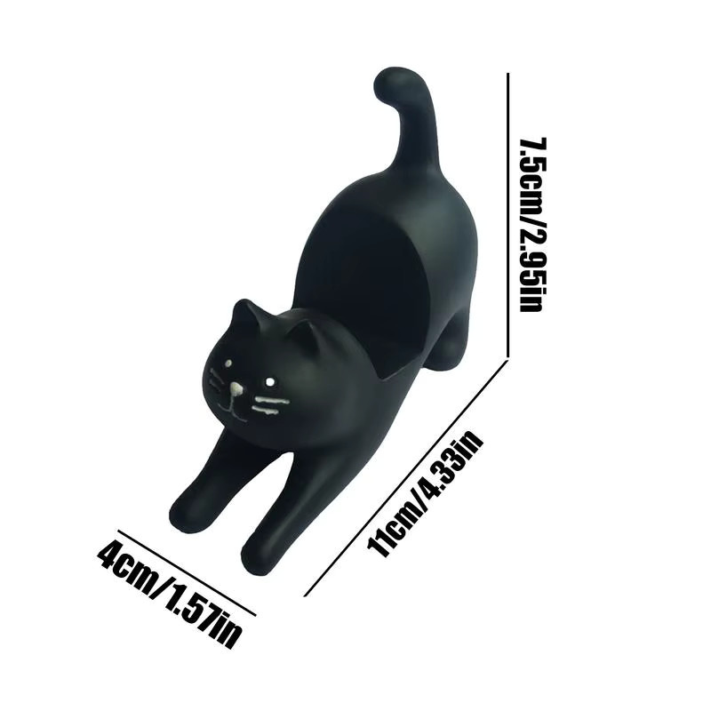 Niedlicher Katzen-Telefonhalter aus Kunstharz in Weiß als Schreibtisch-Dekoration für Katzenliebhaber - Bild 4