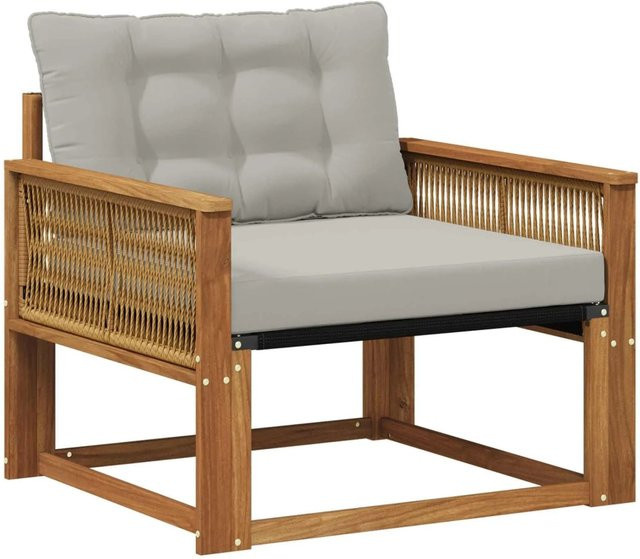 vidaXL Outdoor-Sofagarnitur aus massivem Akazienholz mit Textilene-Bezug und Kissen in Beige und Grau - Bild 1