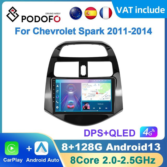 Podofo CarPlay Android Autoradio für Chevrolet Spark 2011-2014 in Schwarz mit GPS, Bluetooth, WIFI und FM RDS - Bild 1