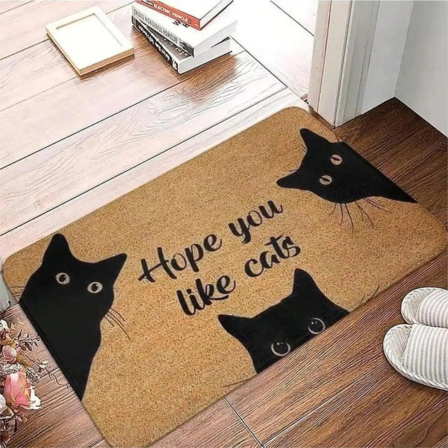 Rutschfeste Bodenmatte mit Katzenmuster von Lodestar, Waschbarer Teppich für Eingangsbereich, Küche oder Badezimmer, Farbe: Braun, B/T: 50 x 30 cm - Bild 1