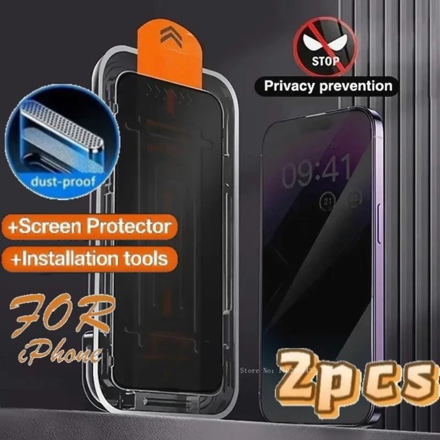 2 Stück Anti-Spy Displayschutzfolien aus gehärtetem Glas für Apple iPhone Air 17 Pro und iPhone 16, transparent, inklusive Installationsrahmen - Bild 1