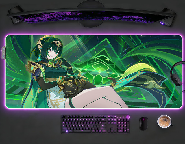 Nefer Genshin Impact RGB LED Mauspad XXL, rutschfeste Schreibtischunterlage in Multicolour - Bild 1