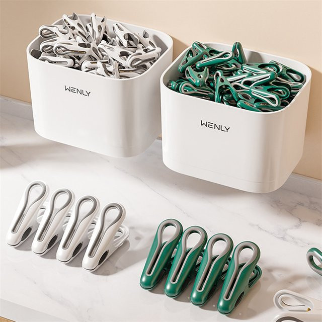 Wenly Wäscheklammern Set aus Kunststoff, 36 Stück, Weiß, Winddichte Clips für Kleidung und Decken - Bild 1
