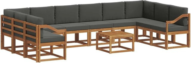 vidaXL Outdoor-Sofagarnitur aus Akazienholz mit 11-teiligem Set und Kissen in Anthrazit und Natur - Bild 1