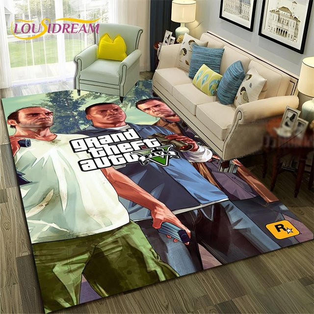 Karpetti Gamer Teppich GTA 3D Design, rutschfeste Bodenmatte für Wohnzimmer, Schlafzimmer oder Kinderzimmer, Mehrfarbig, Breite: 80 cm, Länge: 120 cm - Bild 1
