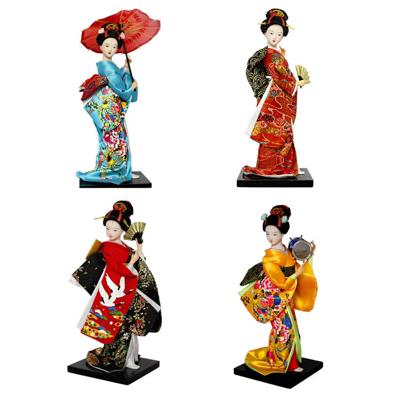 Homyl Japanische Geisha Statue Kabuki Mädchen in Kimono als orientalische Dekoration für Regal und Tisch, Multicolor, Höhe: 22,86 cm - Bild 4