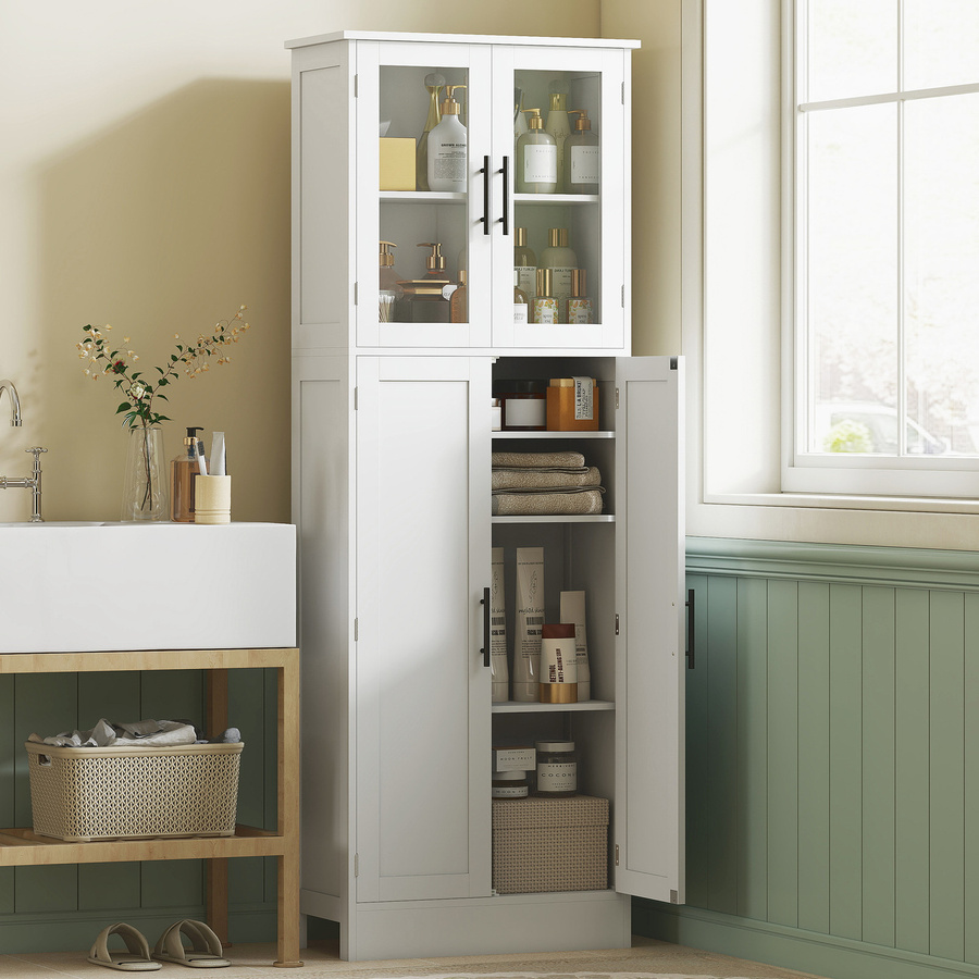 HOMCOM Hochschrank für das Badezimmer mit Glastüren und verstellbaren Regalen, weiß, B/T/H: 60 x 30 x 170 cm - Bild 2