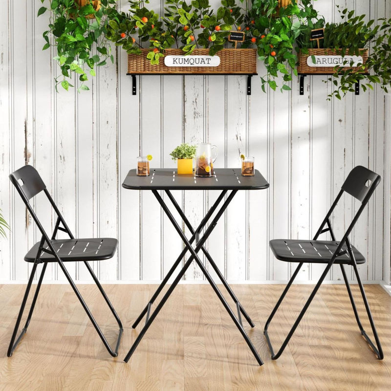 3-teiliges klappbares Bistro-Set aus Stahl in Schwarz mit 2 Stühlen und 1 Tisch für Balkon, Terrasse oder Garten, B/T/H: 60 x 60 x 73 cm - Bild 2