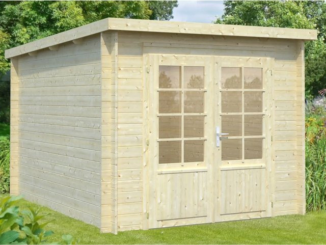 Palmako Ella Blockbohlenhaus aus Fichtenholz in Hellbraun mit Flachdach und modernem Design B/H/T: 264 x 214 x 300 cm - Bild 1