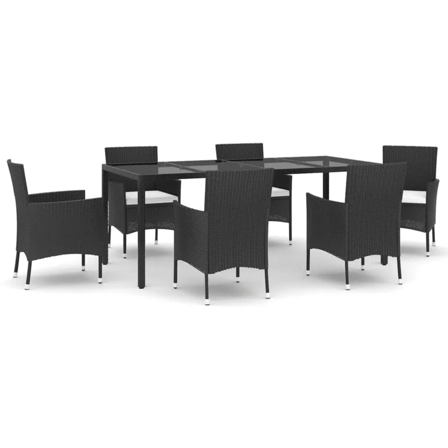 vidaXL 7-teilige Garten-Essgruppe aus Poly Rattan mit Kissen in Schwarz und Cremeweiß - Bild 2