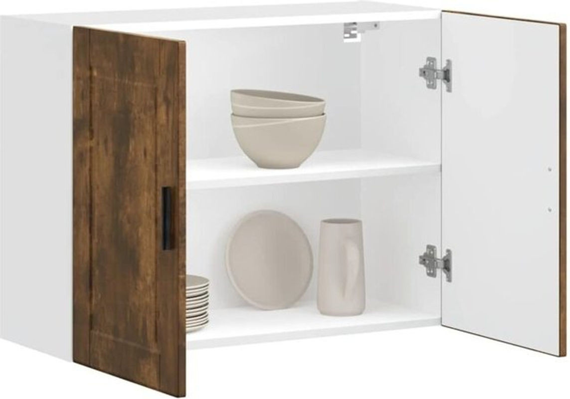 Vidaxl Küchen-Hängeschrank Porto in Räuchereiche Braun aus Holzwerkstoff mit Drehtüren - Bild 1