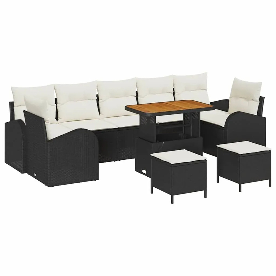 vidaXL Garten-Sofa-Set aus Polyrattan in Schwarz und Beige mit 10 Teilen, inklusive Kissen, Ottomane und Couchtisch - Bild 2